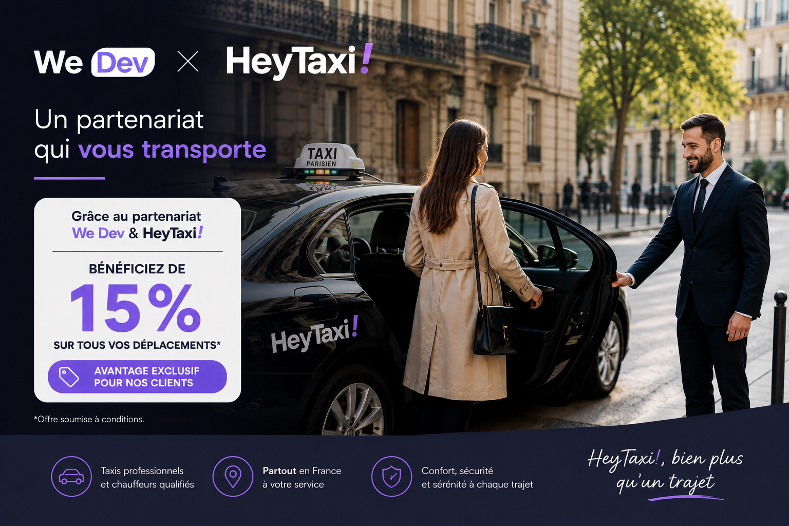 Cover for article Bénéficiez de 15% de remise chez notre partenaire HeyTaxi!